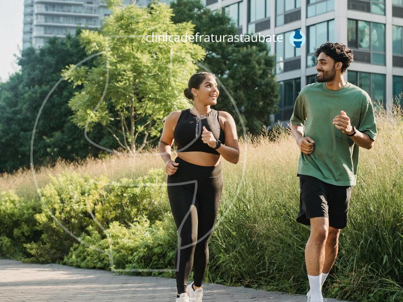 Casal está fazendo exercício físico e, entre corrida e caminhada, eles escolher o correr.